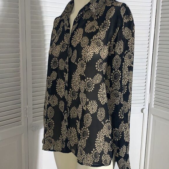 Vintage 90’s Sheer Black Floral All Over Print Button Down Long Sleeve Shirt Siz - Picture 9 of 11